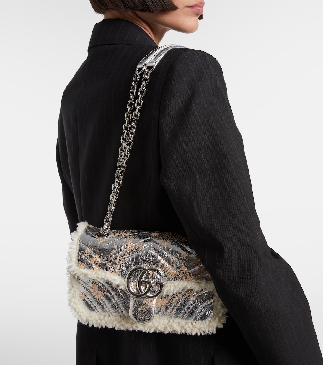 GG Marmont Medium metallic leather shoulder bag | Gucci
