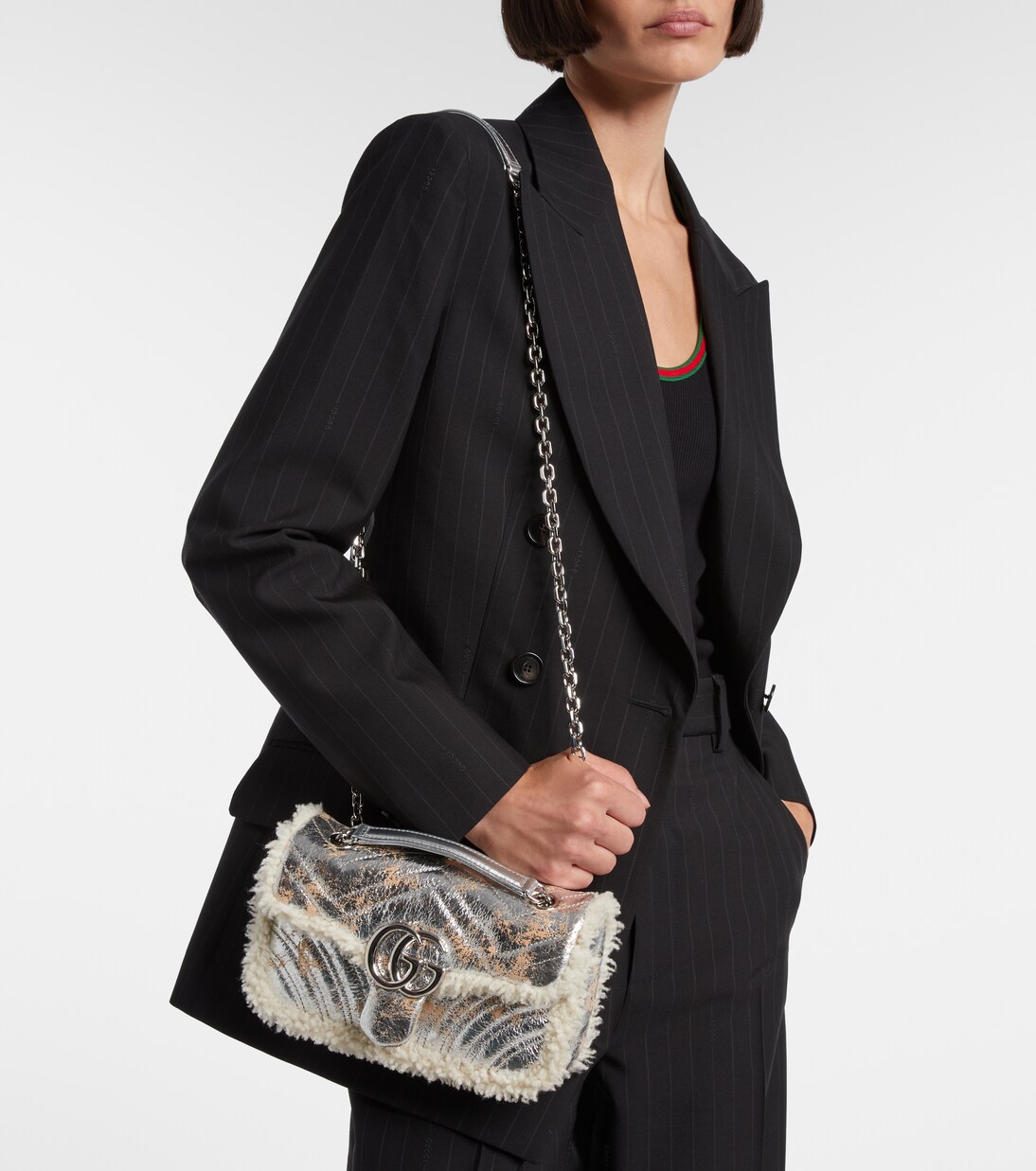 GG Marmont Medium metallic leather shoulder bag | Gucci