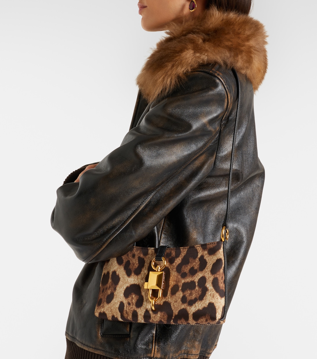 Lock leopard-print canvas shoulder bag | Dolce&Gabbana