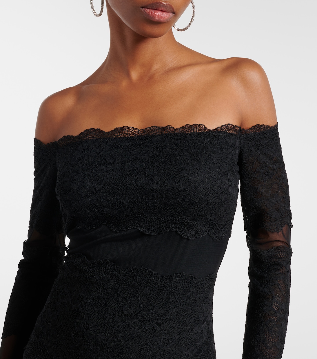 Off-shoulder lace tulle maxi dress | Blumarine