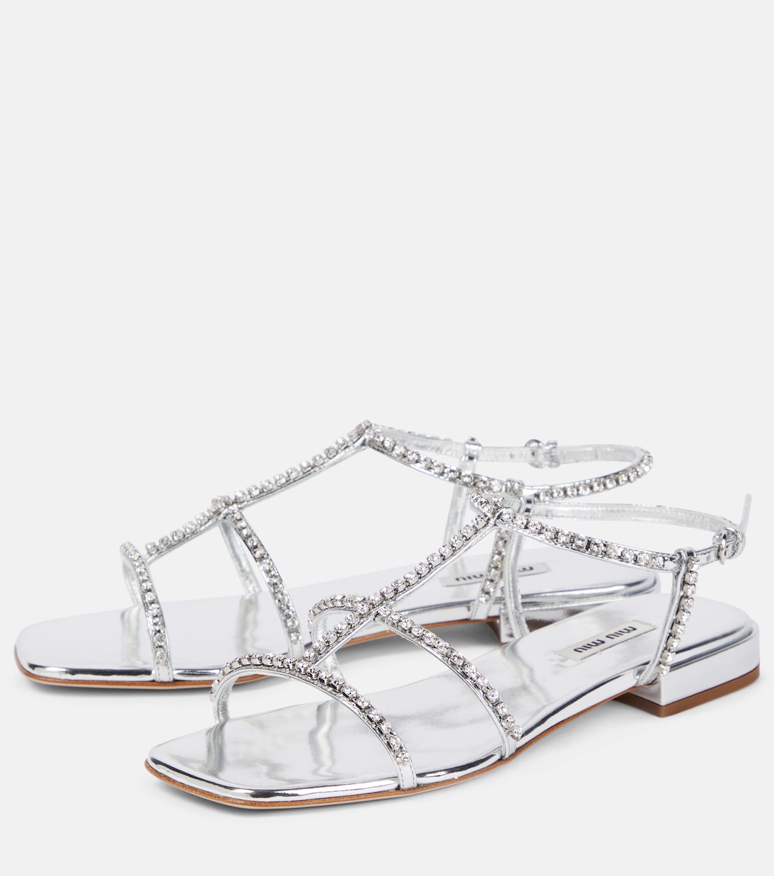 Sandali in pelle con cristalli | Miu Miu