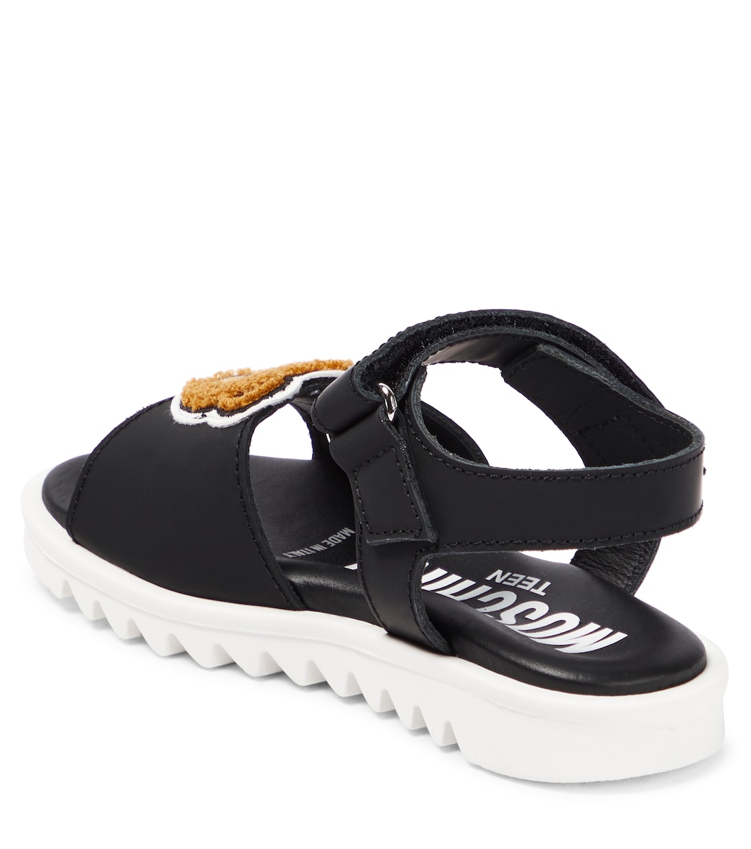 Logo leather sandals in black Moschino Kids Mytheresa