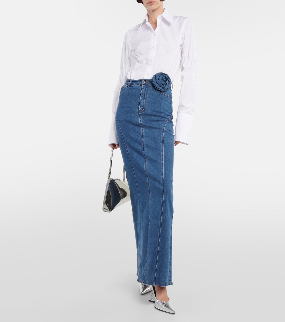 Floral-appliqué denim maxi skirt | Rotate