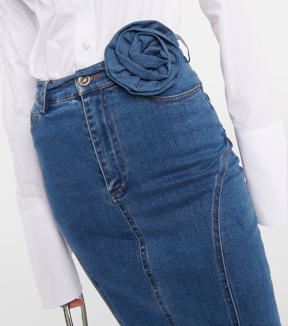 Floral-appliqué denim maxi skirt | Rotate