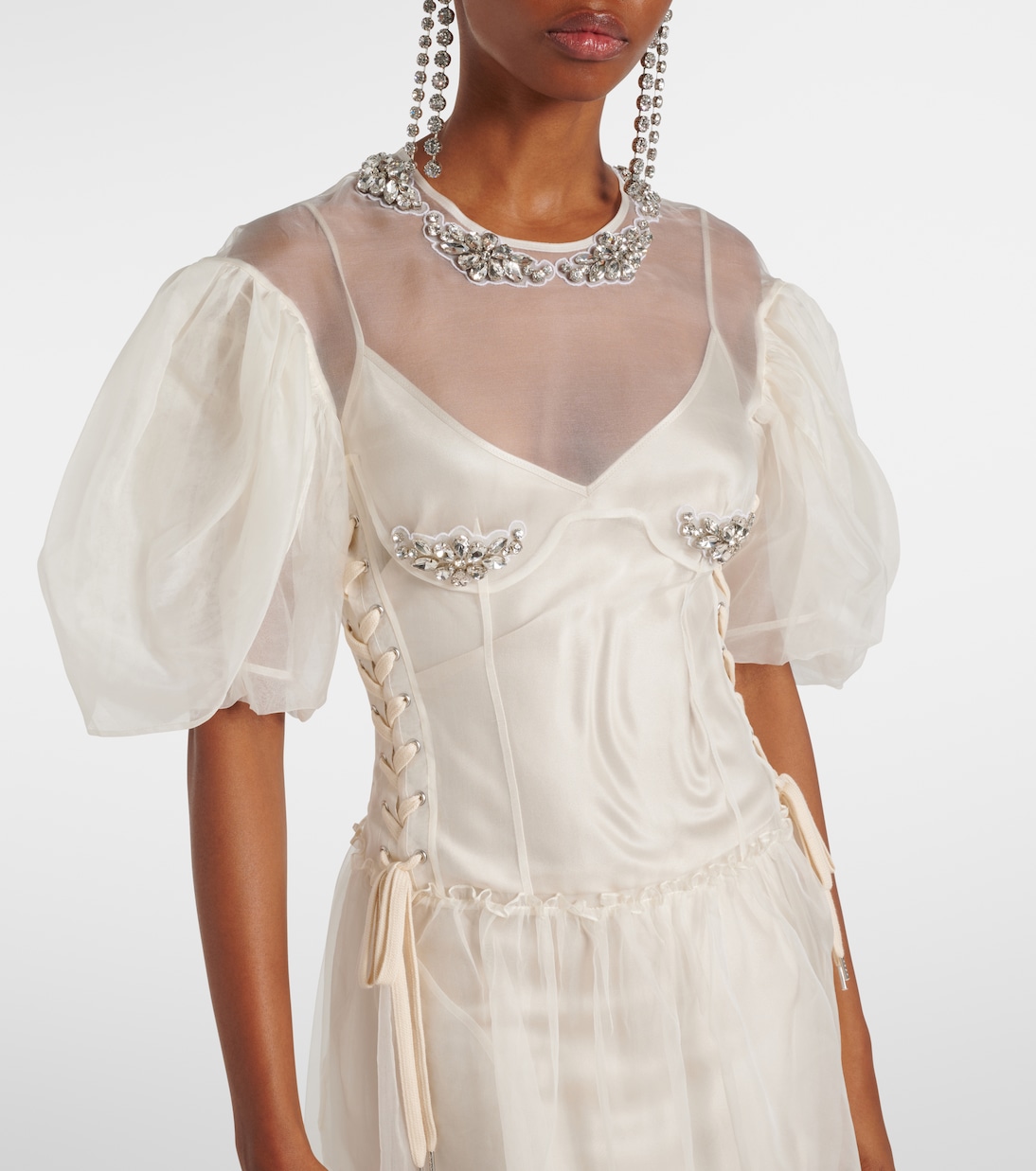 Abito bustier lungo in seta con cristalli | Simone Rocha