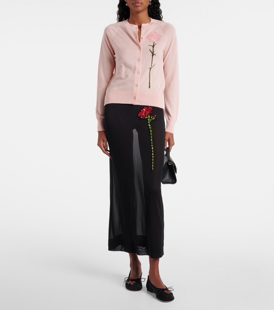 Cardigan in lana e seta con intarsi | Simone Rocha