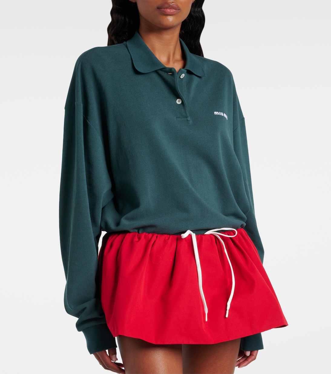 Polo in piqué di cotone con logo | Miu Miu
