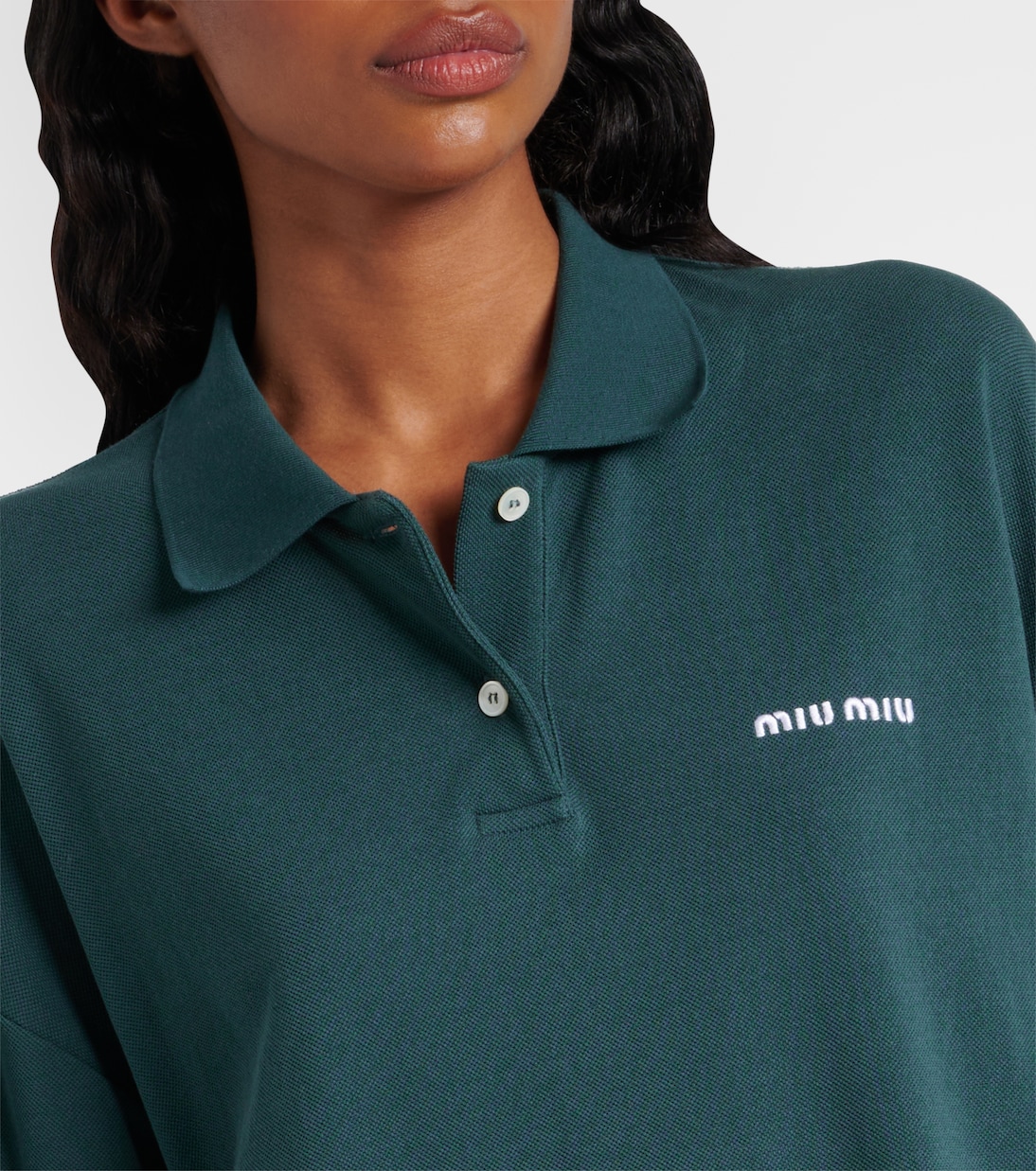 Polo in piqué di cotone con logo | Miu Miu