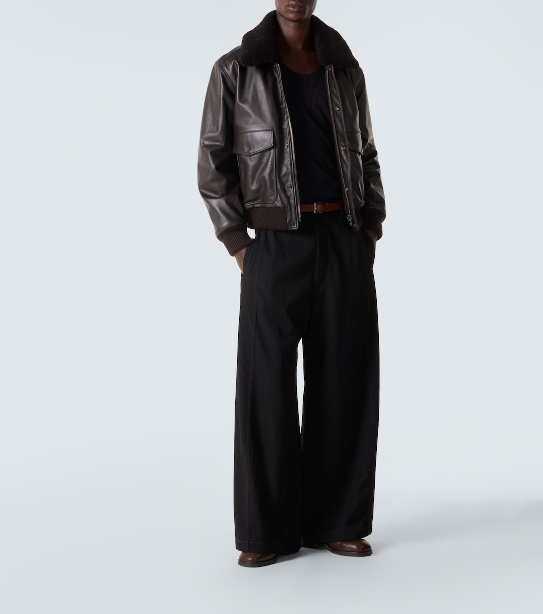 Shearling-trimmed leather blouson jacket | Lemaire