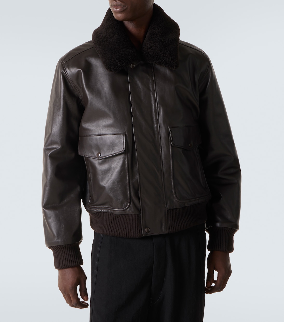 Shearling-trimmed leather blouson jacket | Lemaire