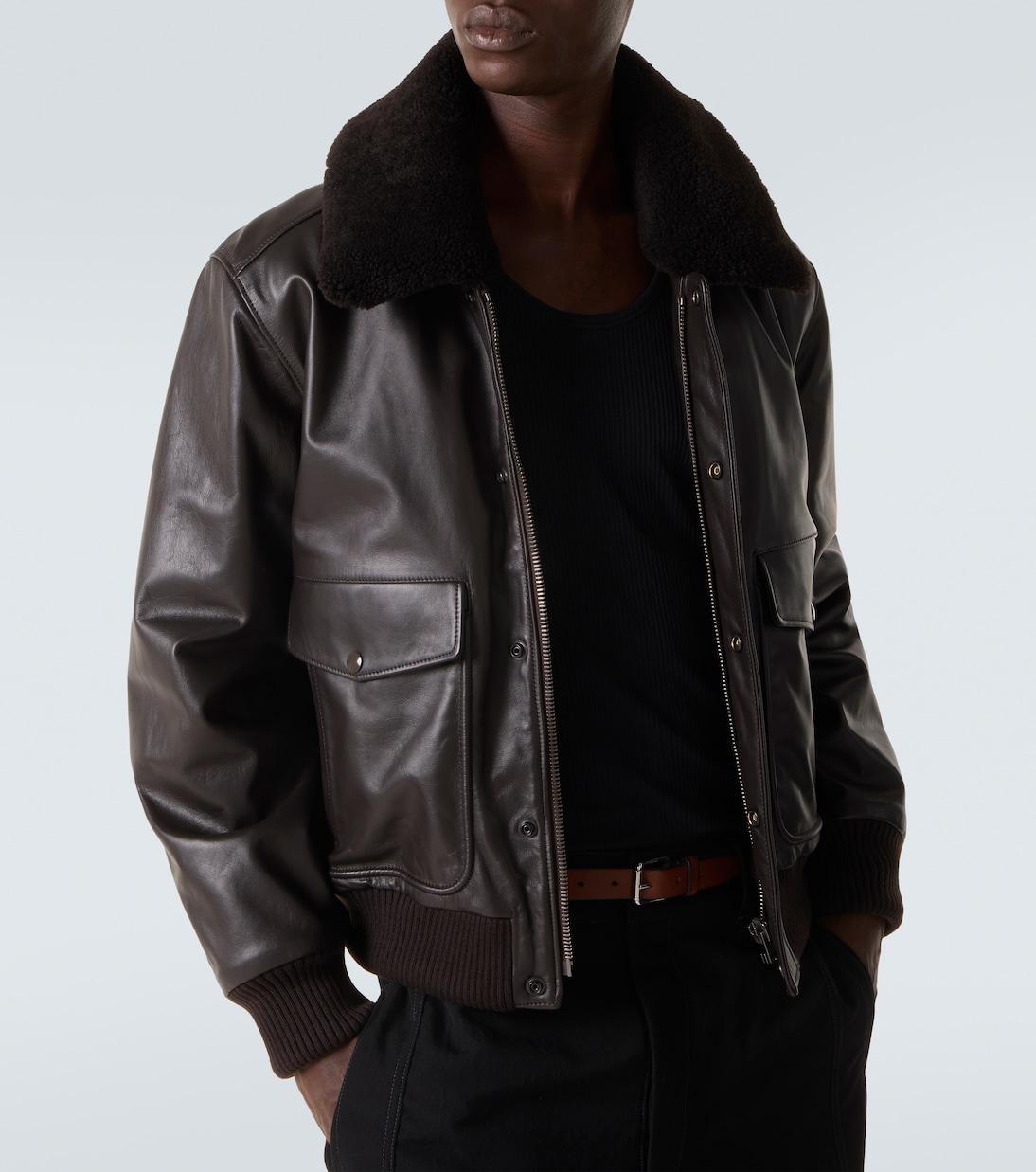 Shearling-trimmed leather blouson jacket | Lemaire