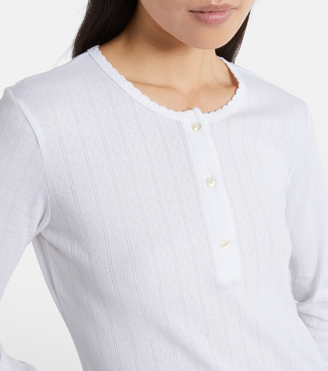 Pointelle cotton Henley shirt | Leset