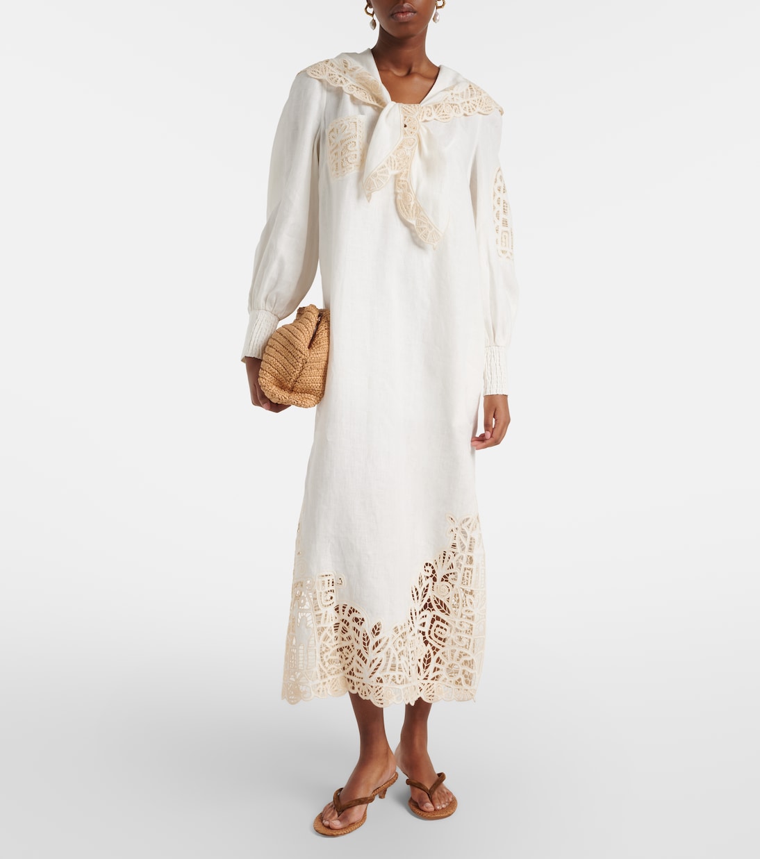 x LRNCE Rosemary embroidered linen midi dress | Alémais