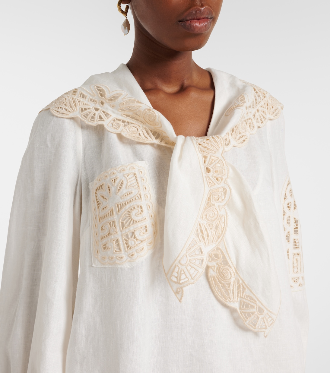 x LRNCE Rosemary embroidered linen midi dress | Alémais