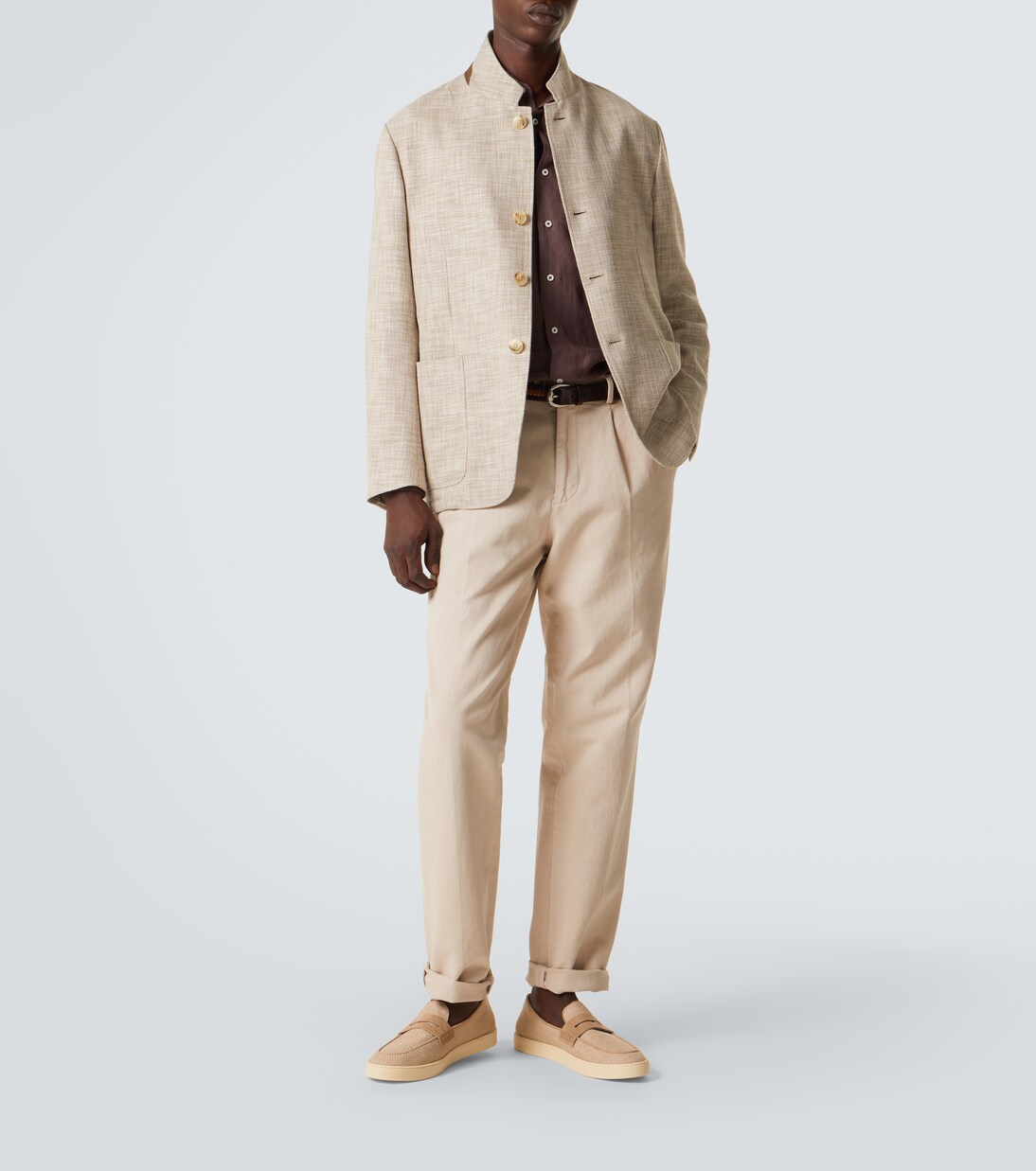 Woven suede-trimmed penny loafers | Canali