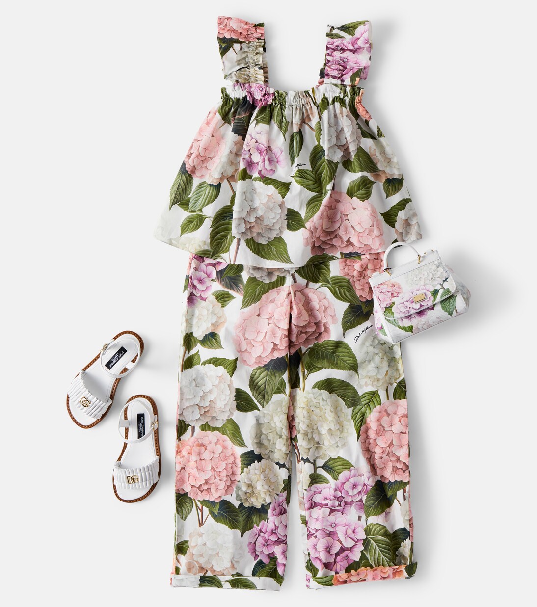 Floral cotton poplin wide-leg pants | Dolce&Gabbana Kids