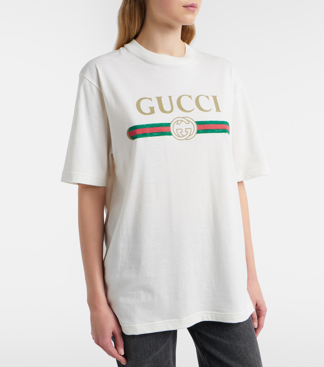 Logo cotton jersey and silk T-shirt | Gucci