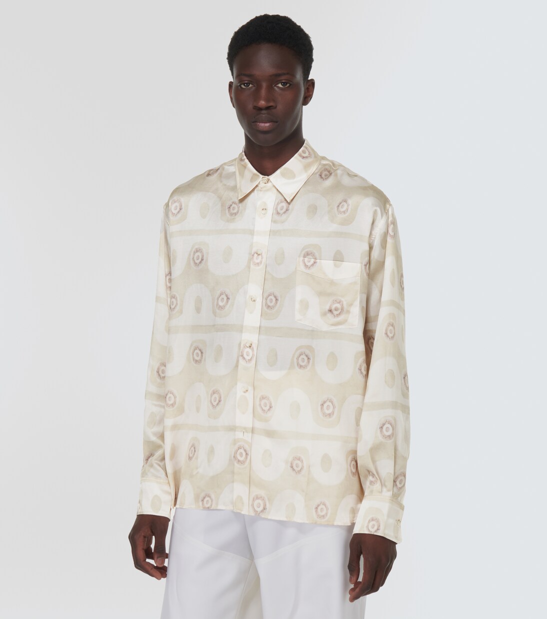 Camisa de seda y algodón estampada | Commas