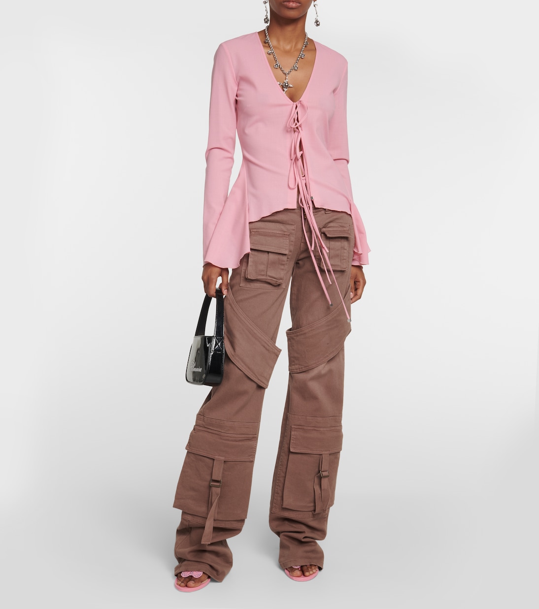 Ruffled tie-front wool-blend blouse | Blumarine