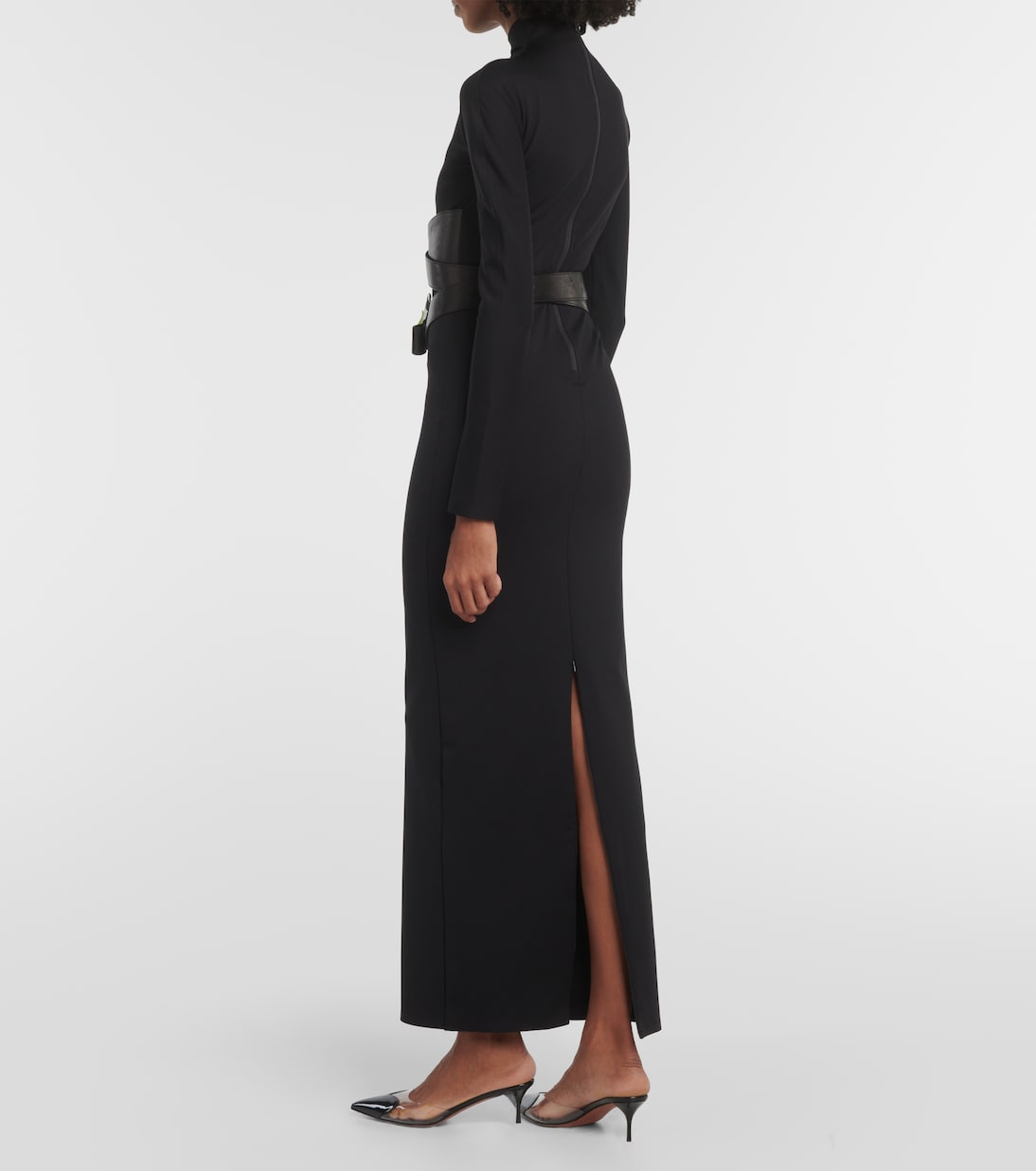 Vestido Maxi de Punto con Detalles en Piel Alaïa para Jóvenes Modernos