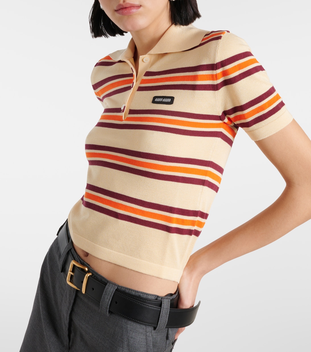 Polo in seta e cotone a righe | Miu Miu