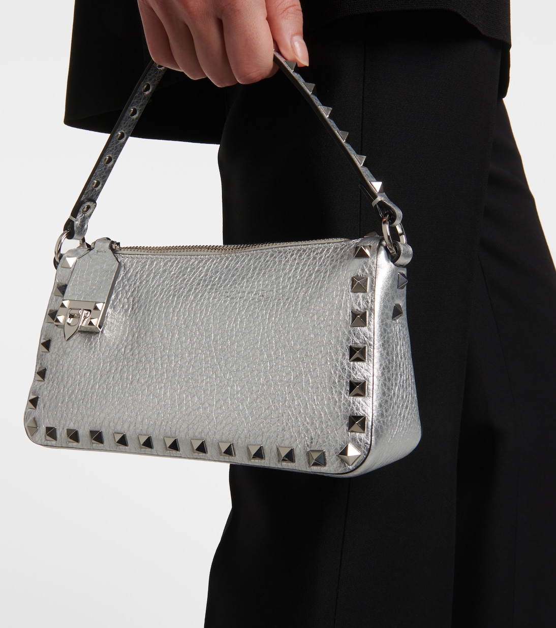 Schultertasche Rockstud Small aus Metallic-Leder | Valentino Garavani