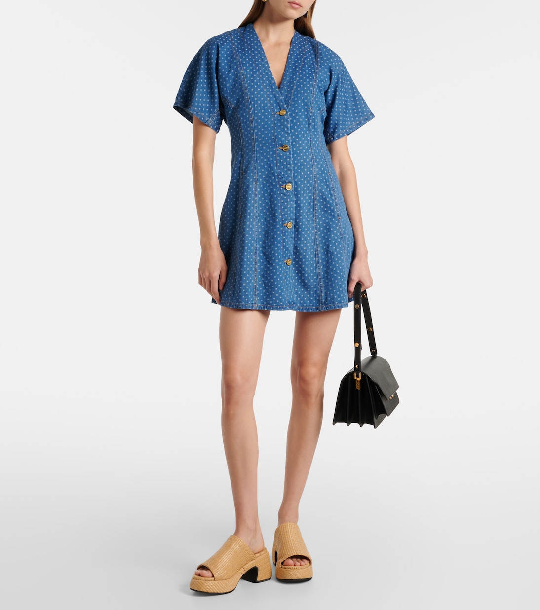 Polka-dot denim minidress | Ganni