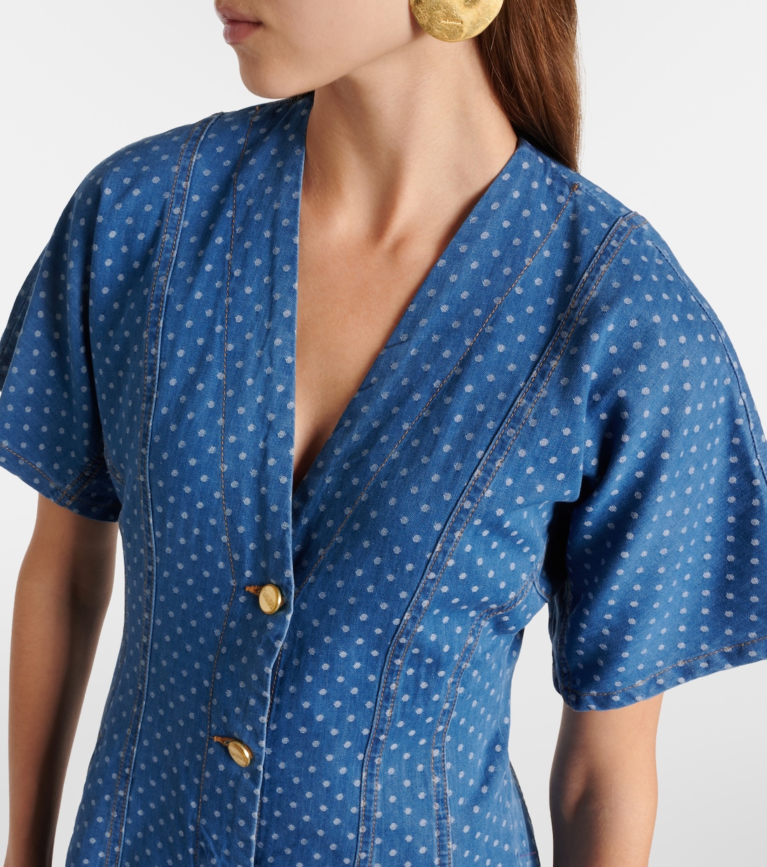 Polka-dot denim minidress | Ganni