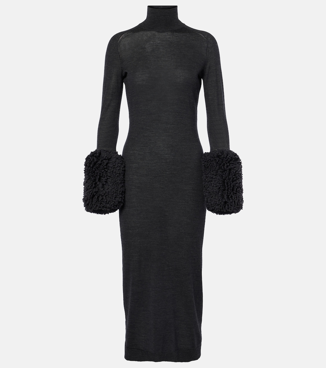 Abito midi in lana vergine con pelliccia sintetica | Alaïa