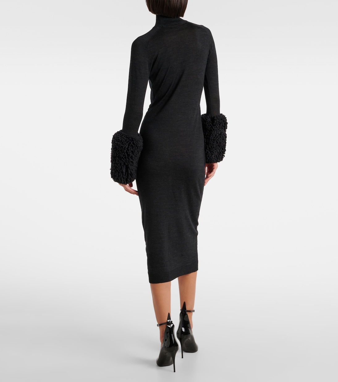 Abito midi in lana vergine con pelliccia sintetica | Alaïa