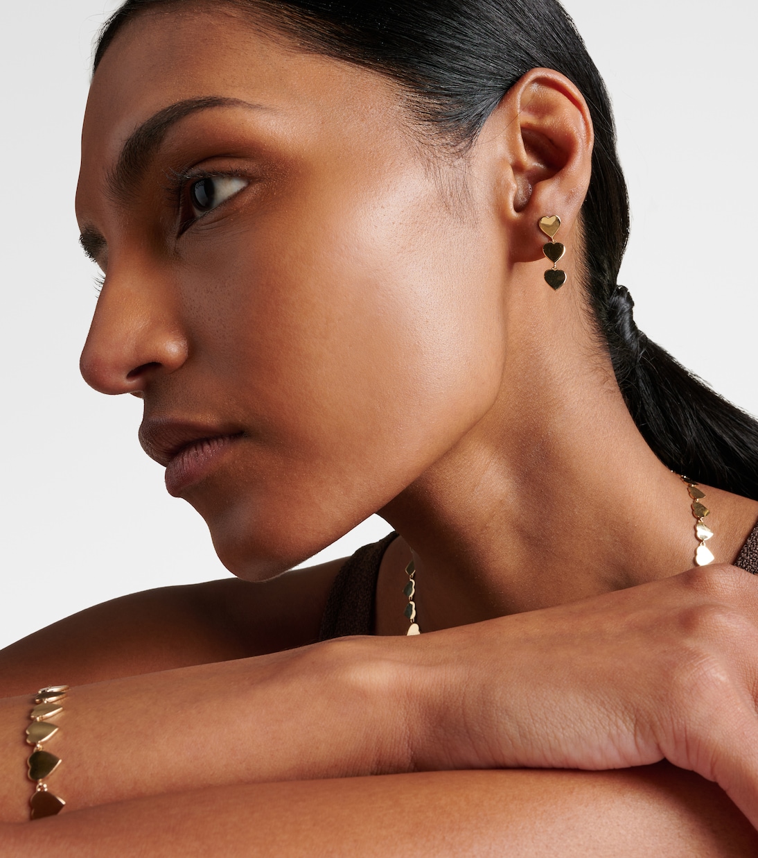 Boucles d'oreilles Pure Three Heart Linear en or 14 ct | Sydney Evan