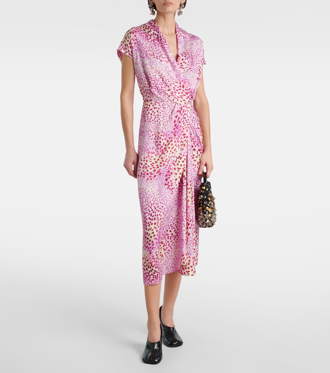 Robe midi imprimée en satin | Dries Van Noten