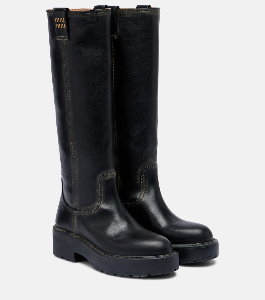 Logo leather knee-high boots | Miu Miu
