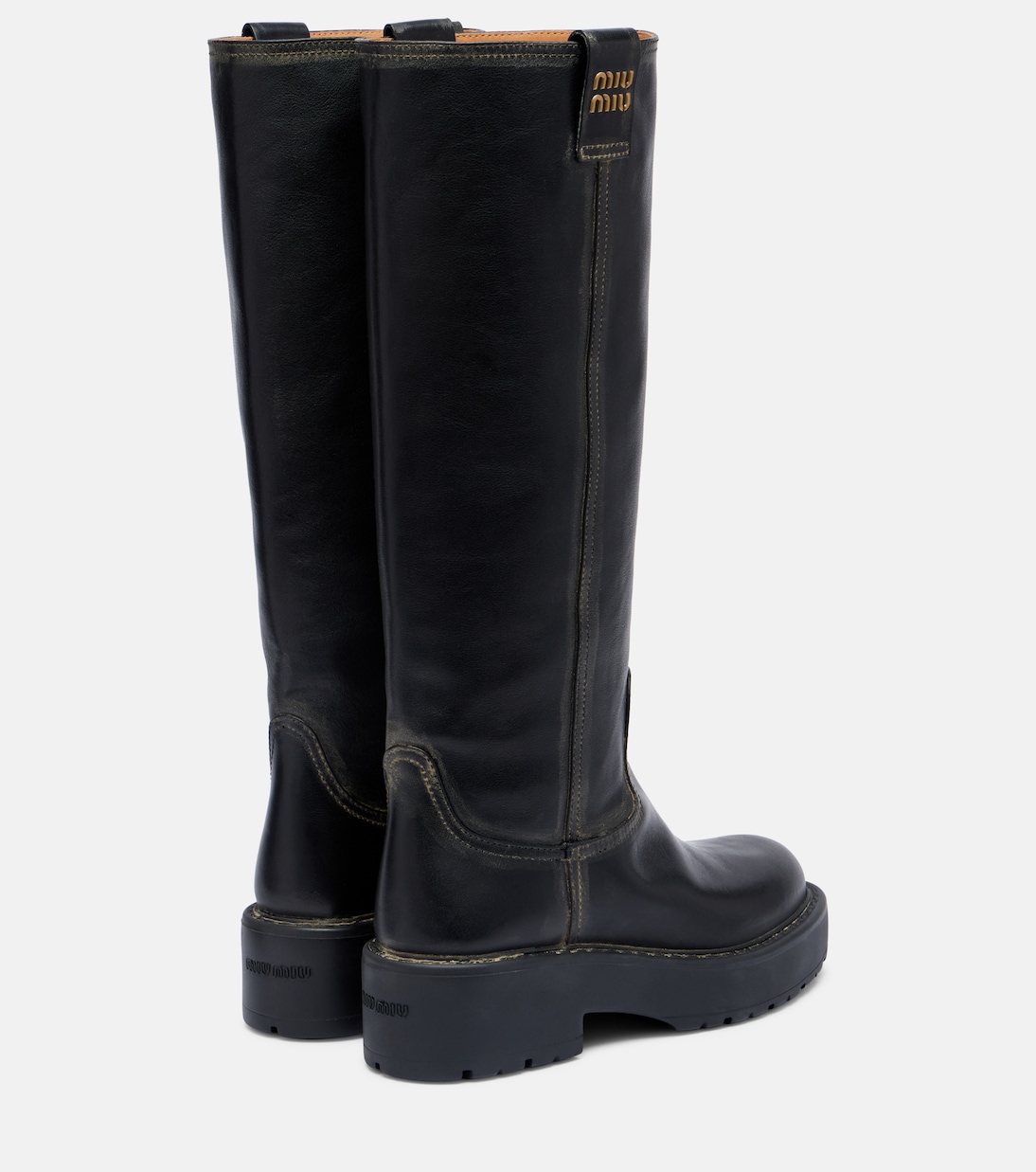Logo leather knee-high boots | Miu Miu