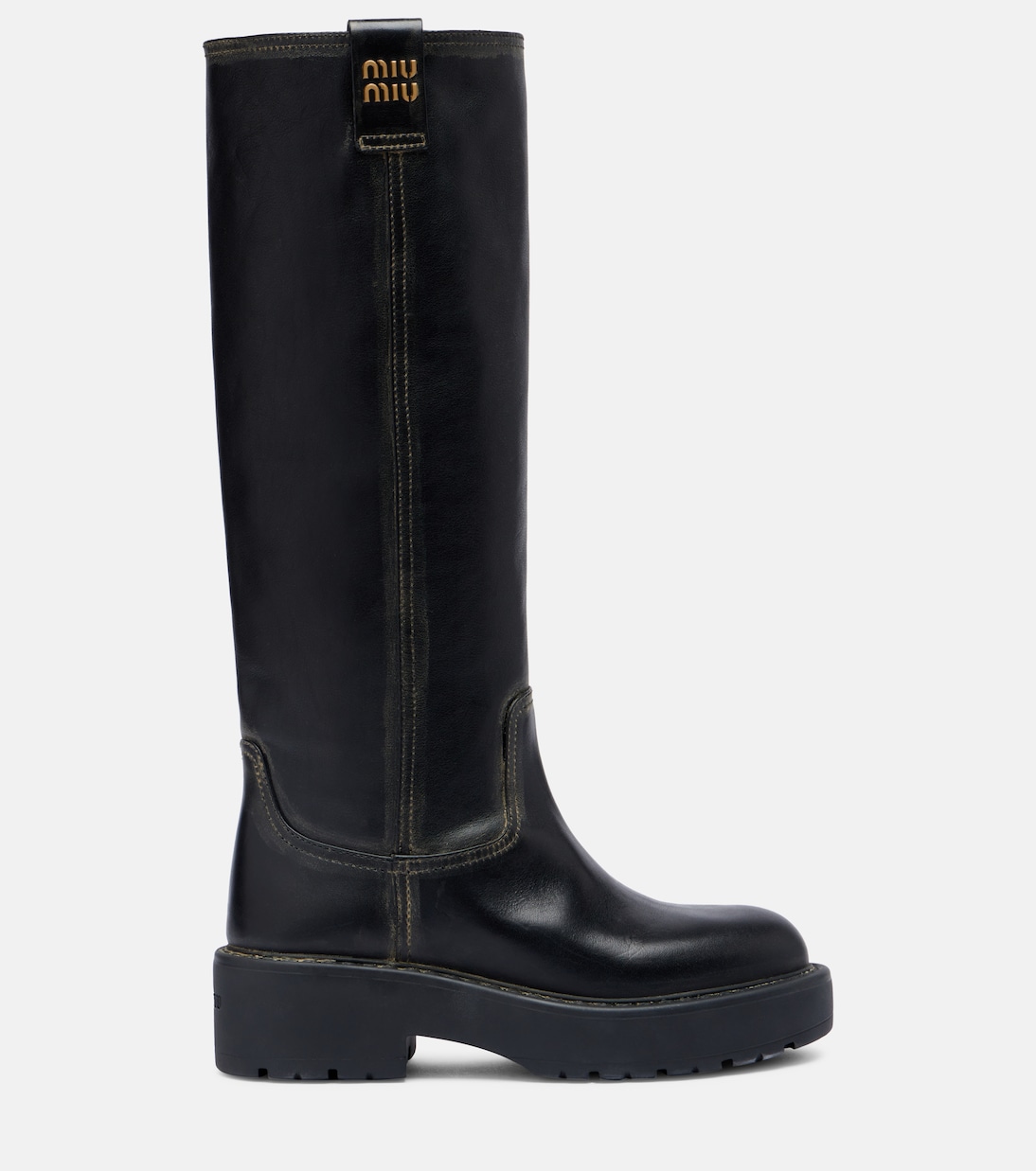 Logo leather knee-high boots | Miu Miu