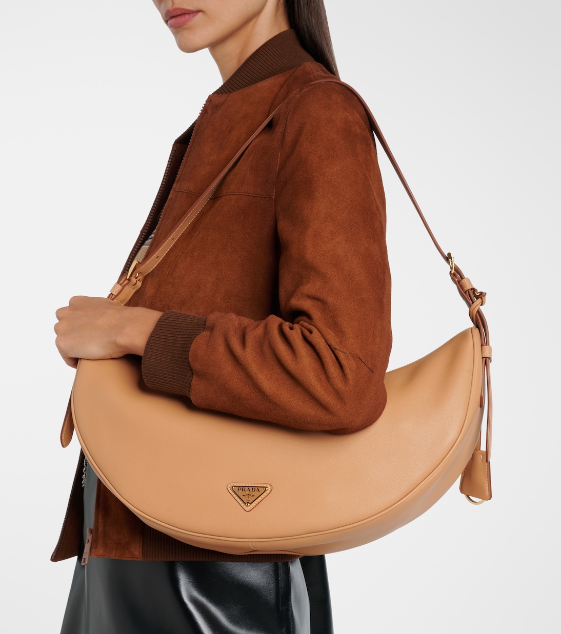 Schultertasche Demi-Lune Large aus Leder | Prada