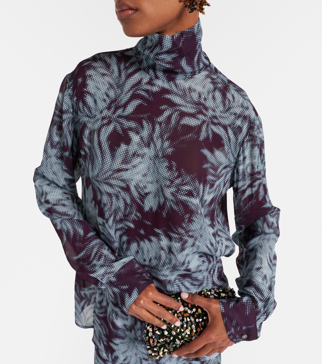 Printed sheer chiffon turtleneck top | Dries Van Noten