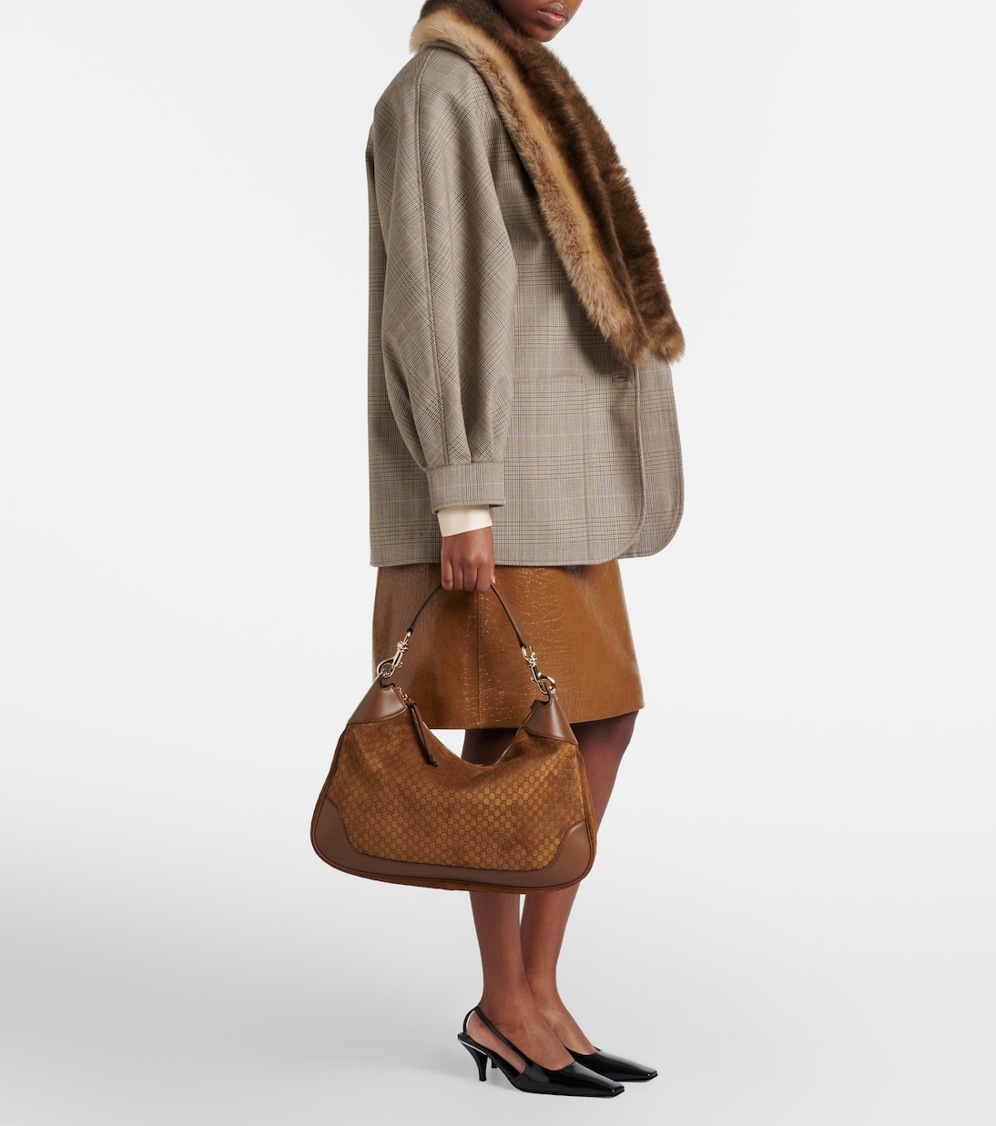 Gucci B M号绒面革单肩包 | Gucci