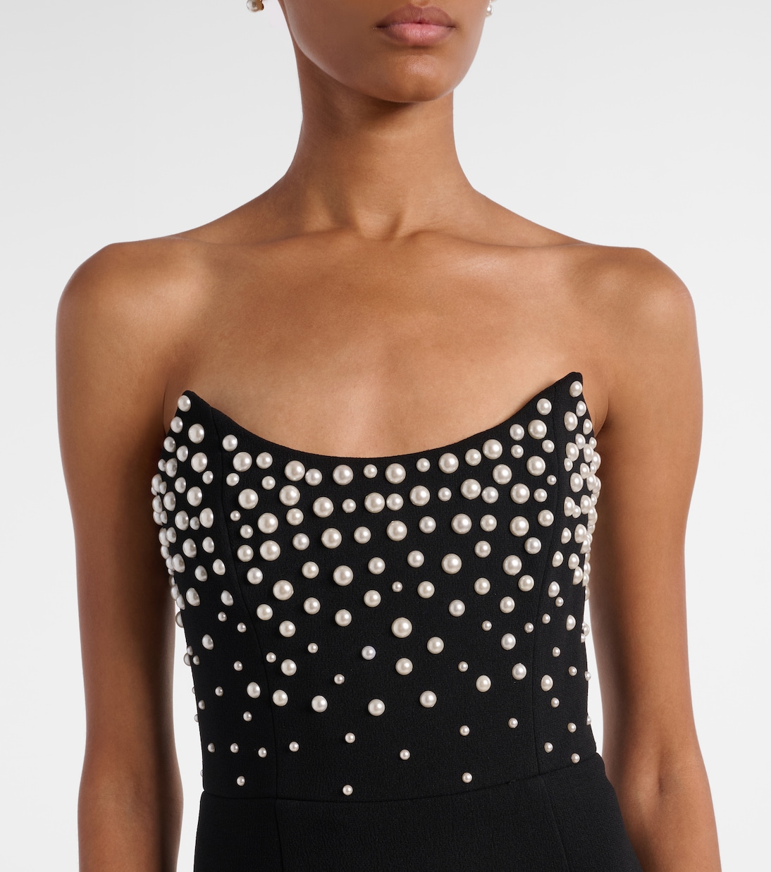 Vestido bustier de fiesta Lynette de crepé adornado | Rebecca Vallance