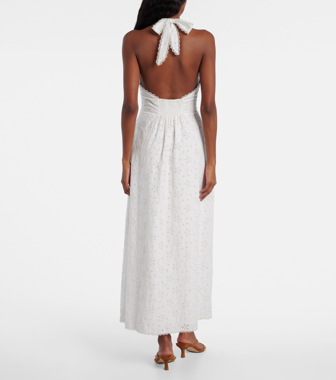Salma embroidered halterneck cotton midi dress | Posse
