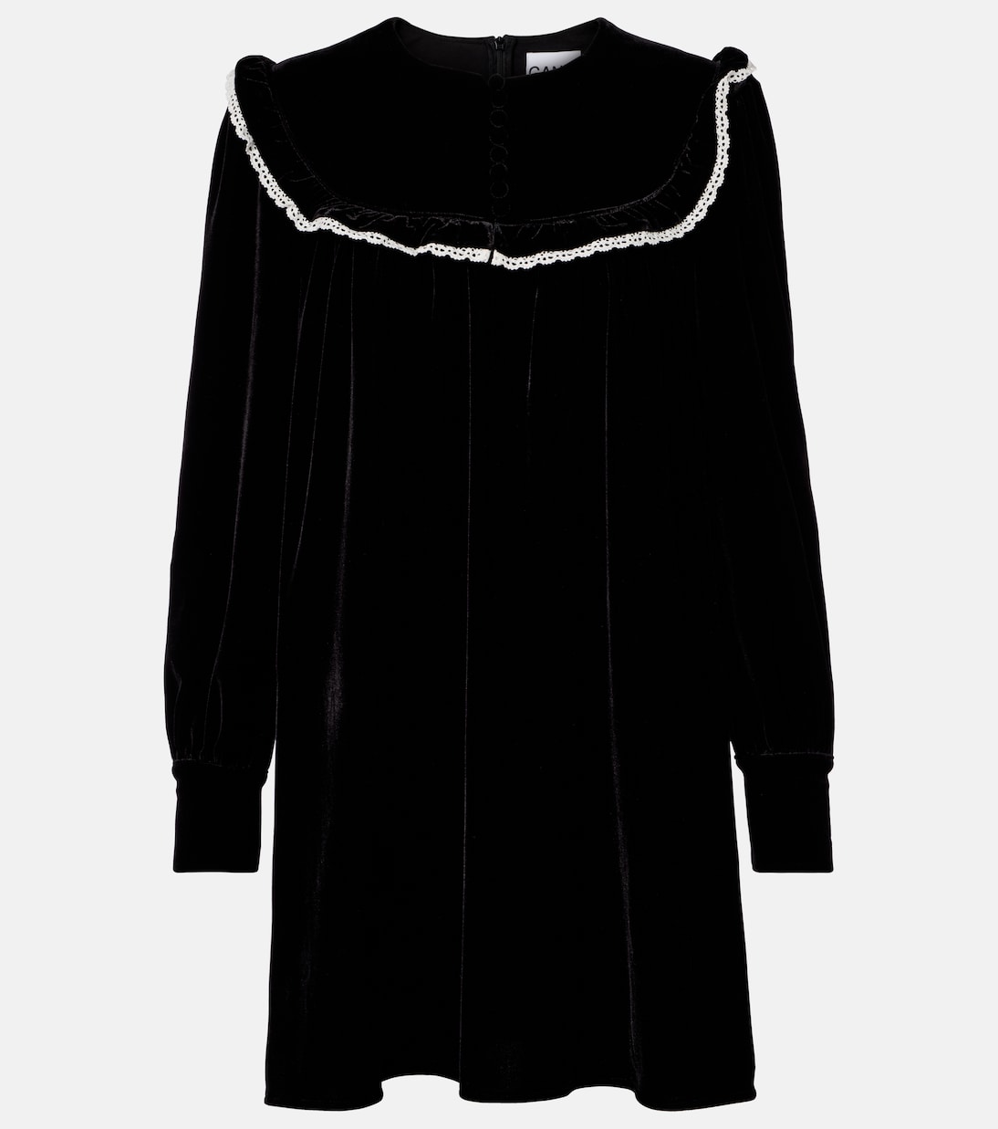 Lace-trimmed velvet minidress | Ganni