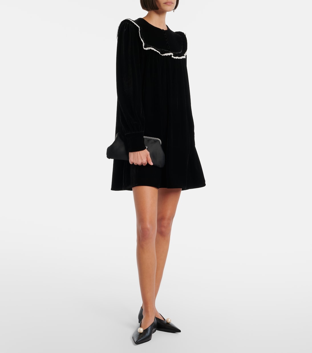 Lace-trimmed velvet minidress | Ganni
