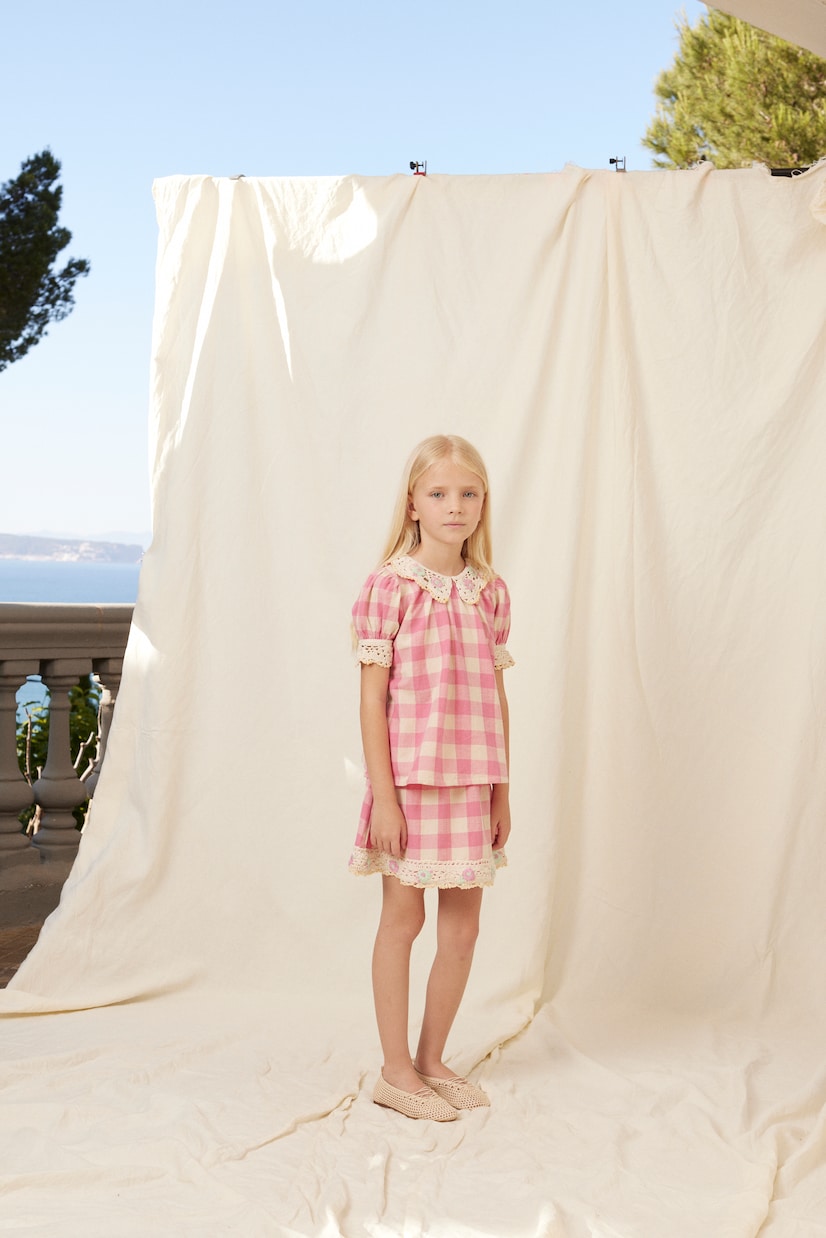 Anais checked crochet cotton-blend top and skirt set | Bebe Organic