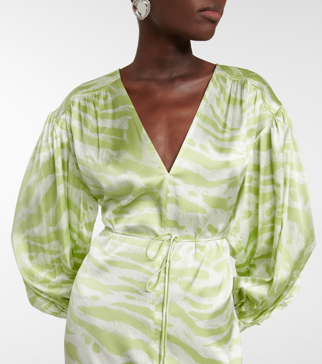 Zebra-print silk-blend midi dress | Ganni