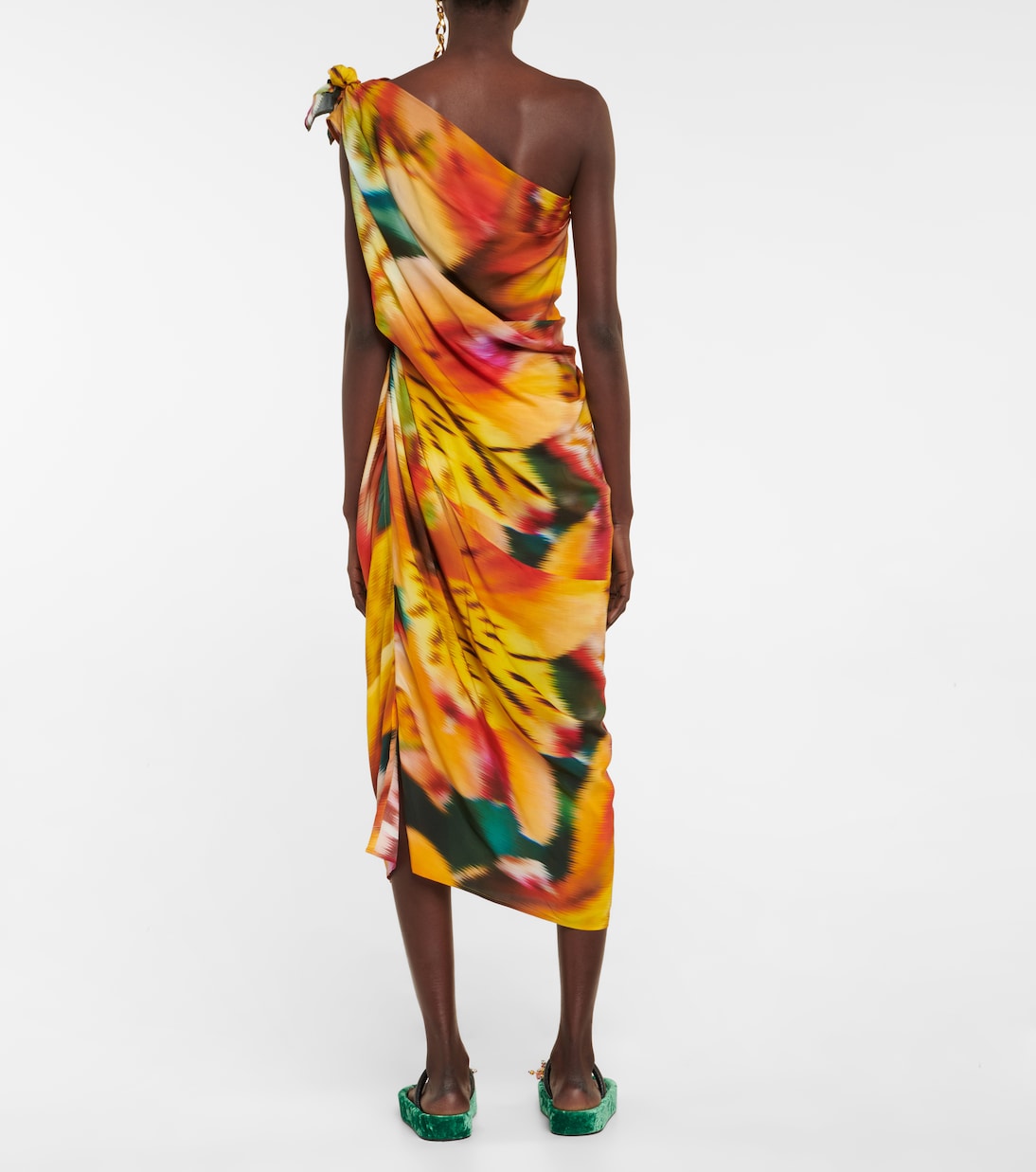 One-shoulder draped floral midi dress | Dries Van Noten
