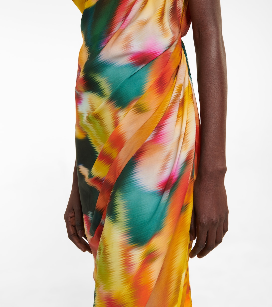One-shoulder draped floral midi dress | Dries Van Noten