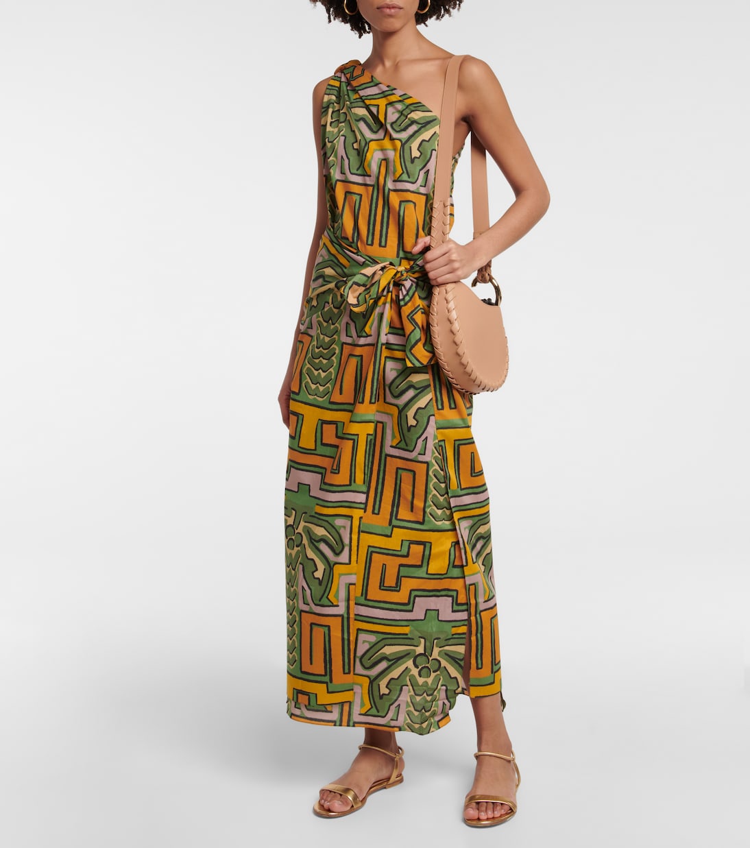 Printed one-shoulder cotton midi dress | Johanna Ortiz