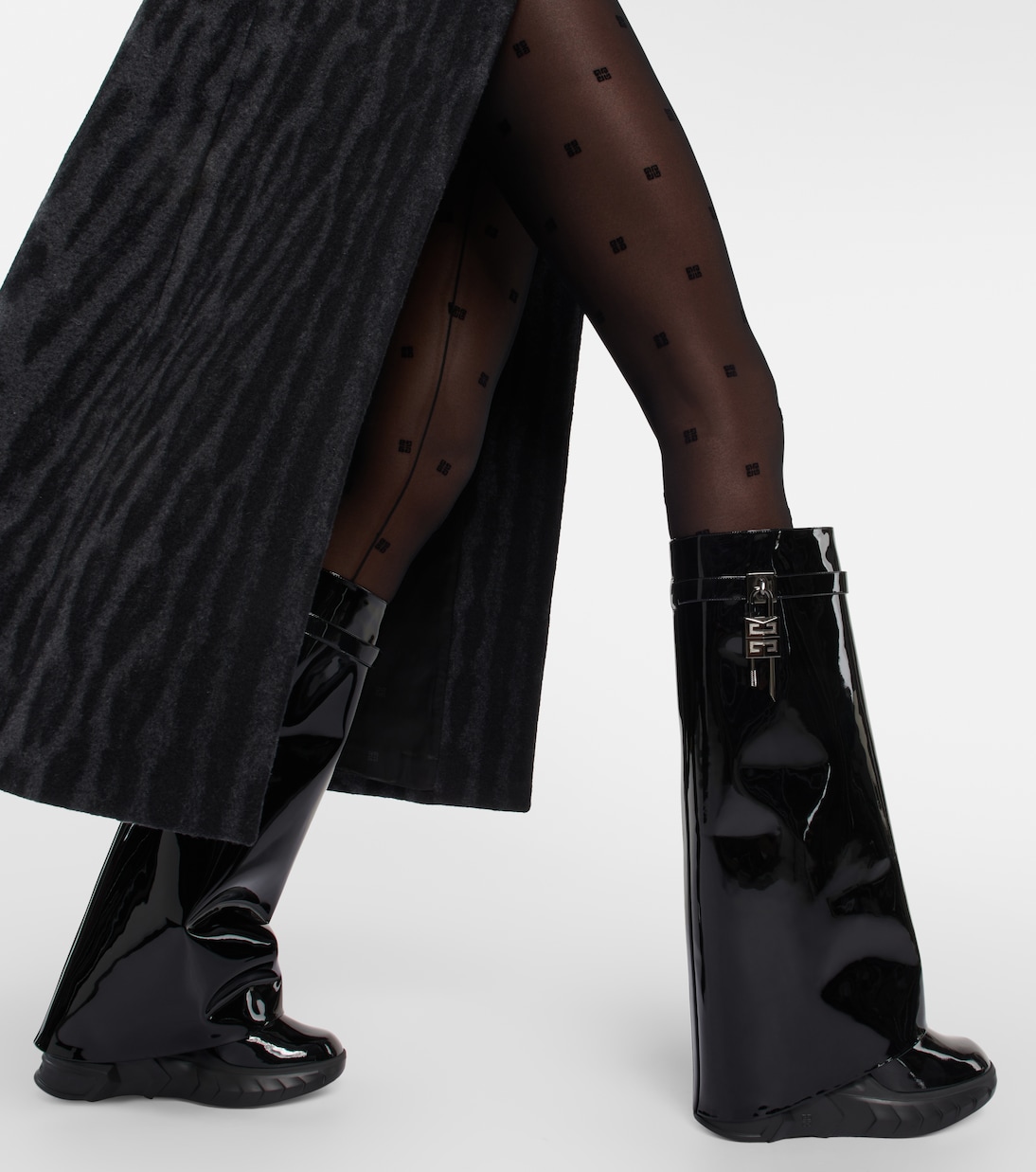 Shark Lock Biker patent leather knee high boots in black Givenchy Mytheresa