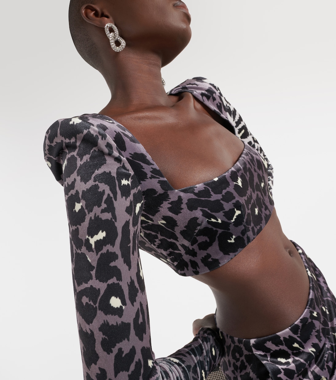 Leopard-print velvet crop top | Alex Perry