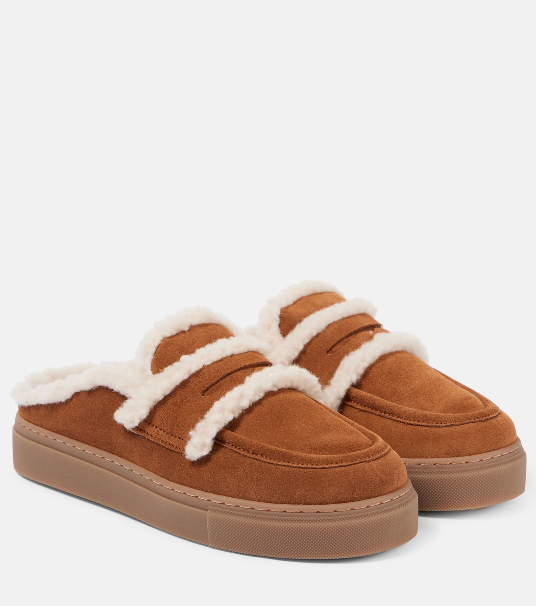 Shearling-trimmed suede mules | Inuikii